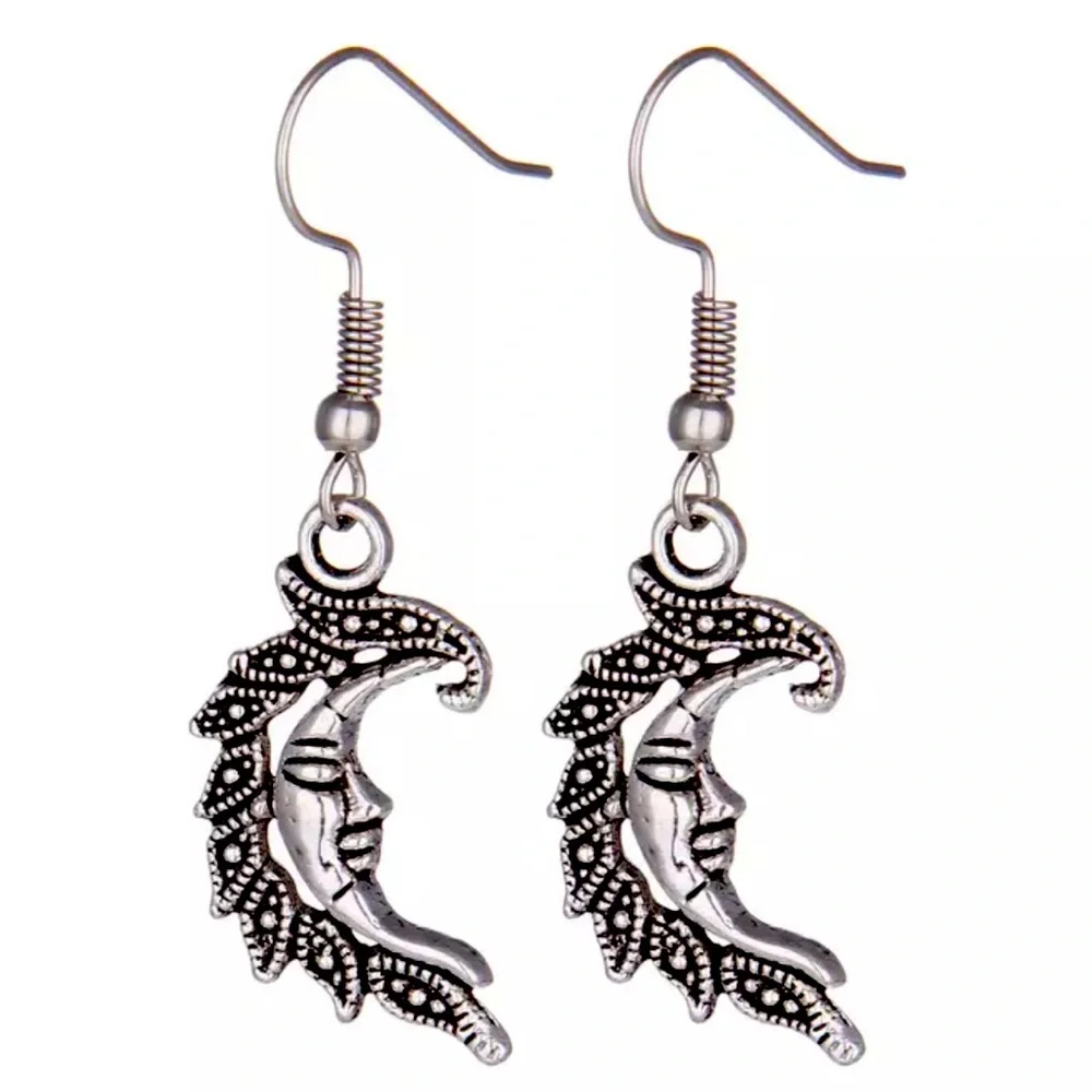 New Boho Sterling Silver Moon Goddess Handmade Dangle Earrings - Picture 2 of 11